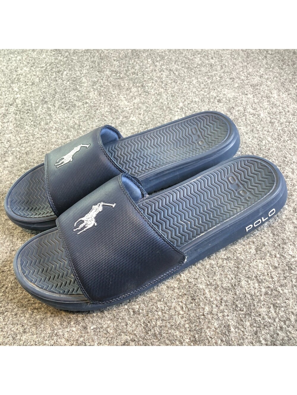 Ralph Lauren Polo Slides Navy Men Sandals Size 14 D Pool Beach Rodwell Blue